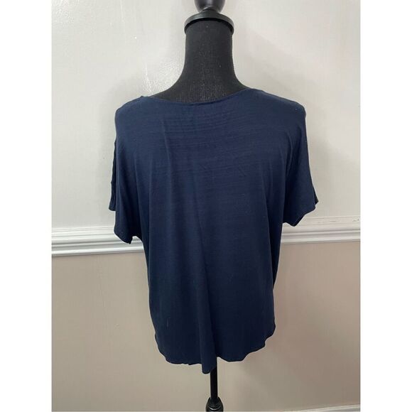 W5 Navy Short Sleeve Floral Blouse Size X-Large - Picture 4 of 8